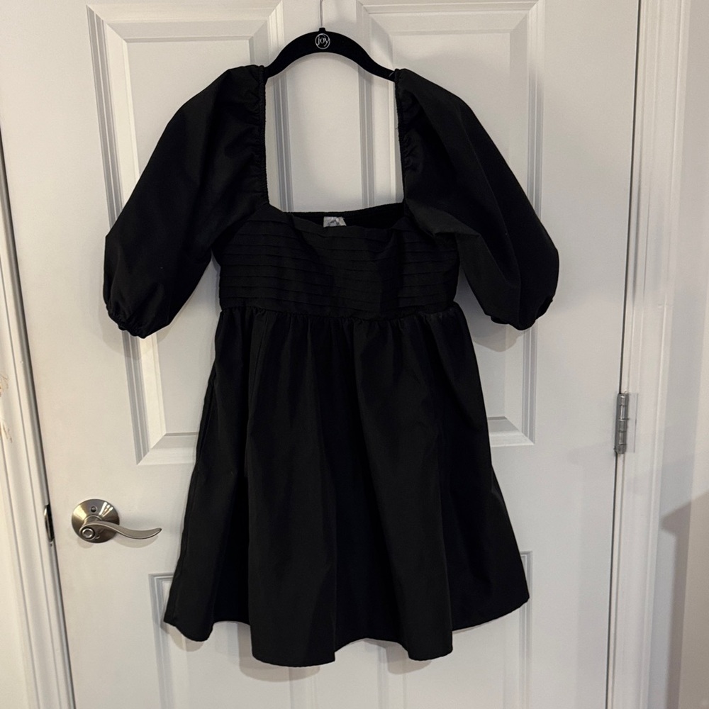 Blue Rain Black Babydoll Puff Sleeve Dress